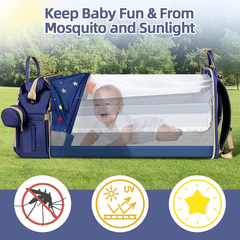ZRSUN Baby Diaper Bag Backpack,Baby Shower Gifts, Multifunctional Travel Diaper Bag, Gifts for Mom with Portable Diaper Pad (Blue) - Image 4